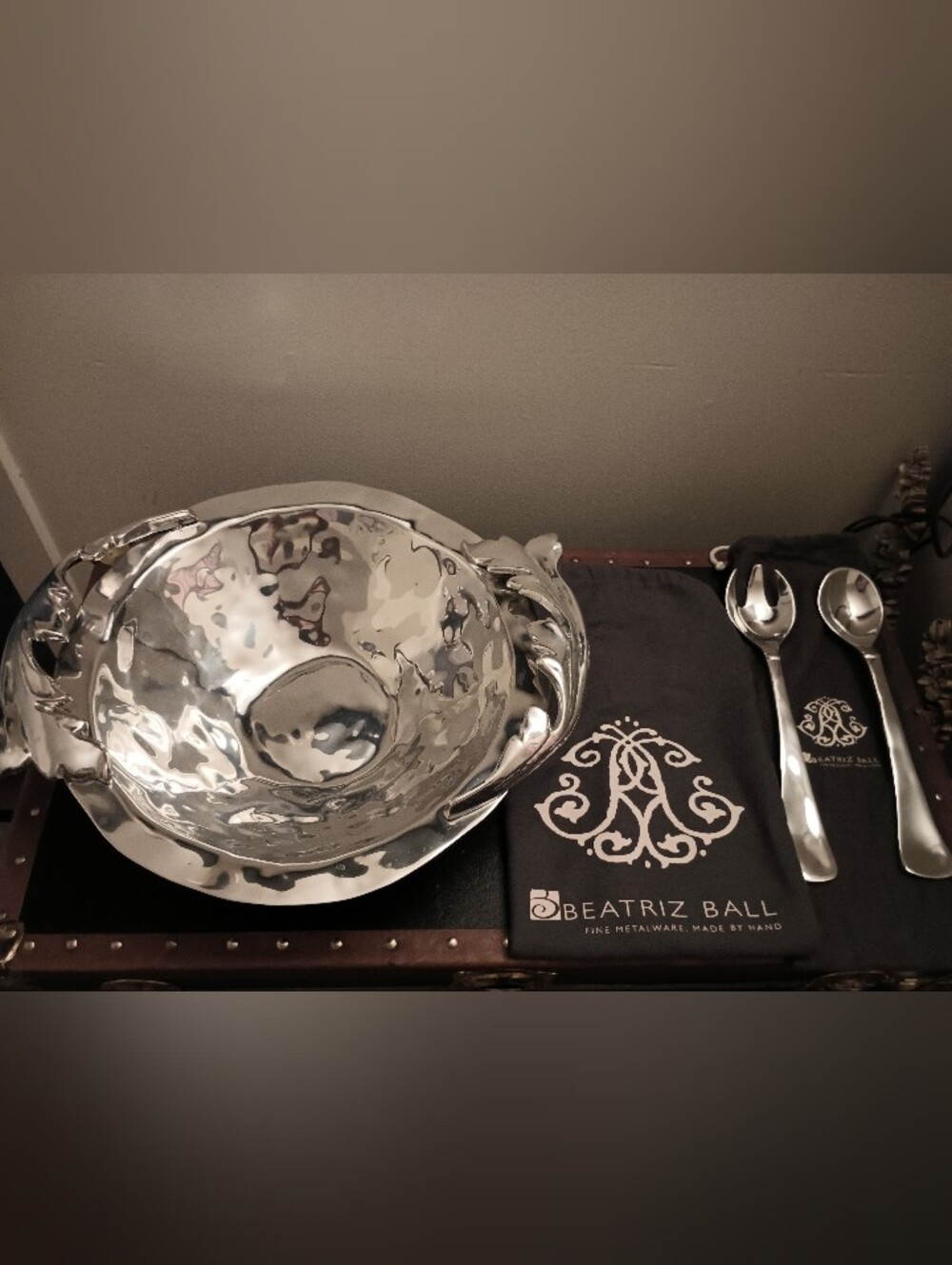 Beatriz Ball Stainless Salad Serving Set W Serving Utensils Polished Silver Tone